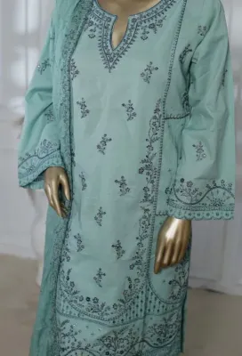 Original Bin Saeed Stitched 3 Piece Lawn Embroidered Suit_Mint Green